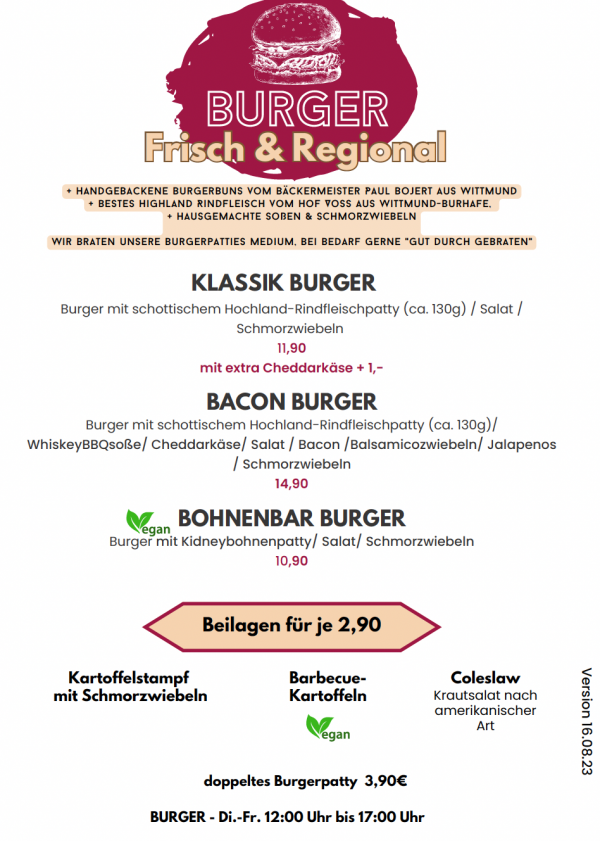 bester Burger in Ostfriesland, BOHNENBAR Burger